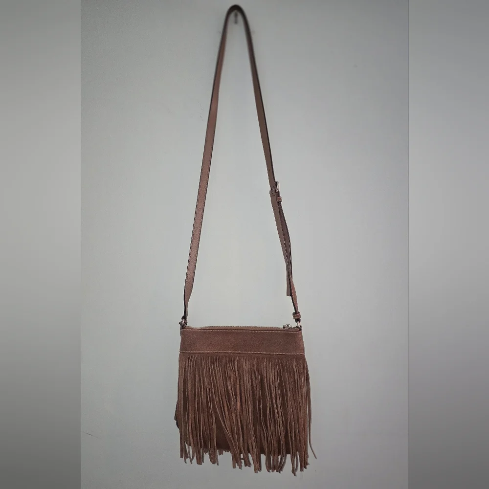 Michael Kors Billy Dark Dune Soft Brown Suede Fringe Shoulder Crossbody Bag - Picture 5 of 8